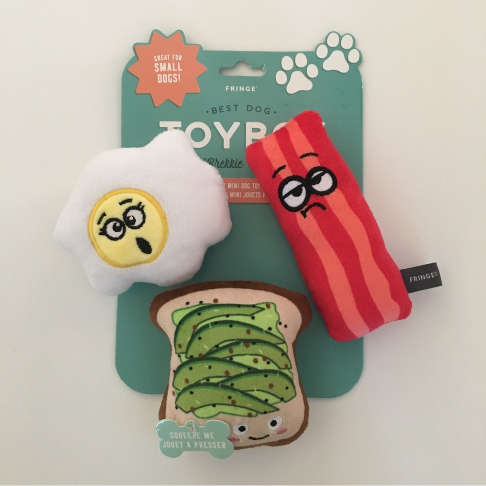 3 Dog Toys (S) Egg Bacon and Toast with Squeakers for Small  Dogs NEW | Fringe